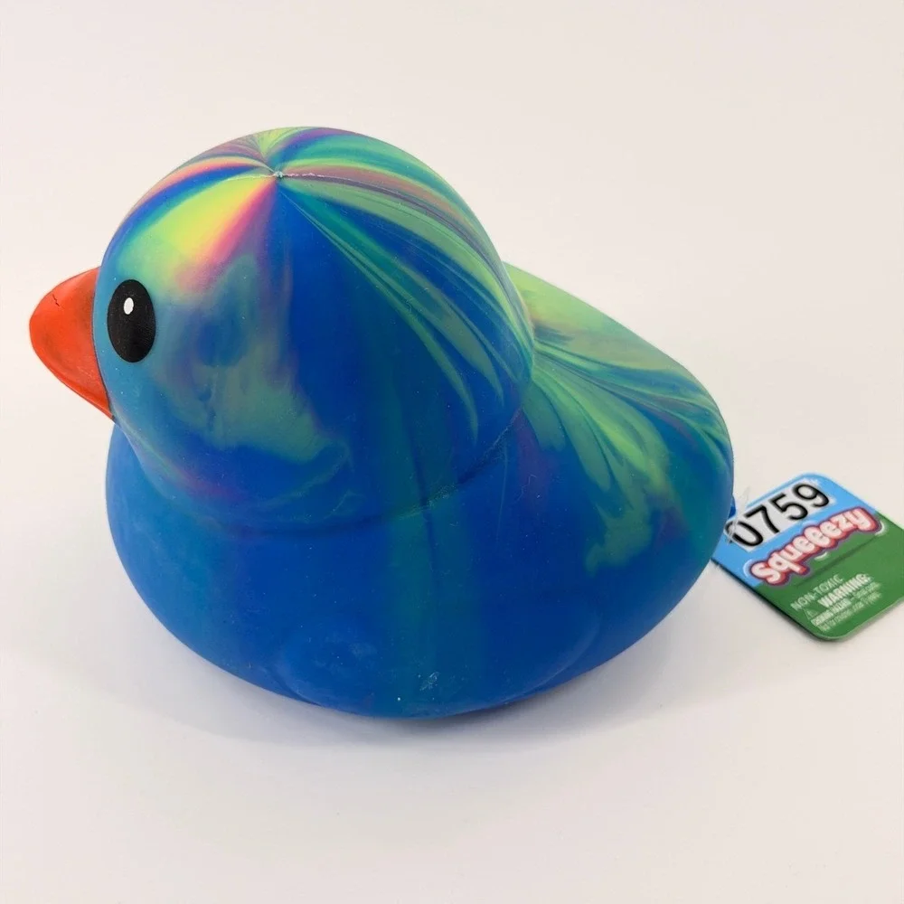 Toymendous Squeeezy Rubber Duck Kids OS Blue Green Yellow Marble Sensory Toy NWT